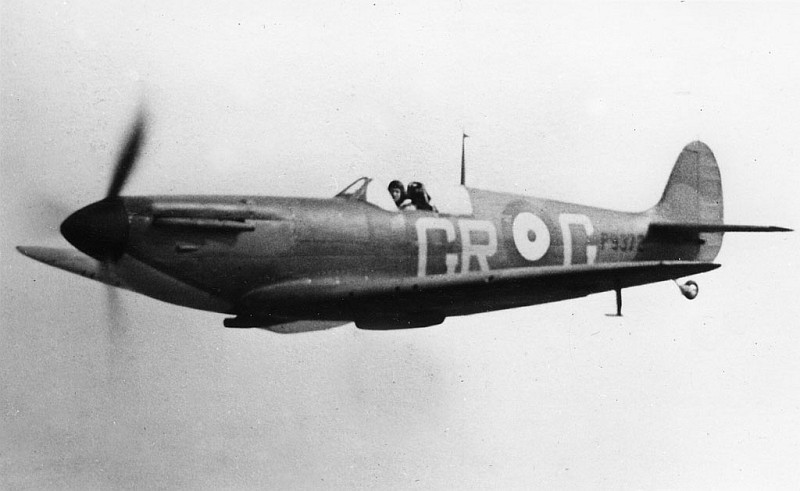One of her sister aircraft, MK1 Supermarine Spitfire P9372. An early photo of a No. 92 Squadron Spitfire Mk1, The GR codes date it to the Spring of 1940 and the lack of an armour plated windscreen dates it to before the evacuation of Dunkirk. P9372 was shot down over Rye in September 1940. The wreck was recovered and much of the aeroplane is on display at Biggin Hill Heritage Hangar.  Unknown Photographer.